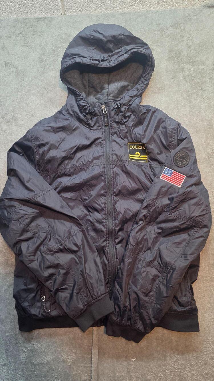 Gerry Windbreaker Jacket Mens XL Black Tours X Hooded Fleece Lined USA Flag